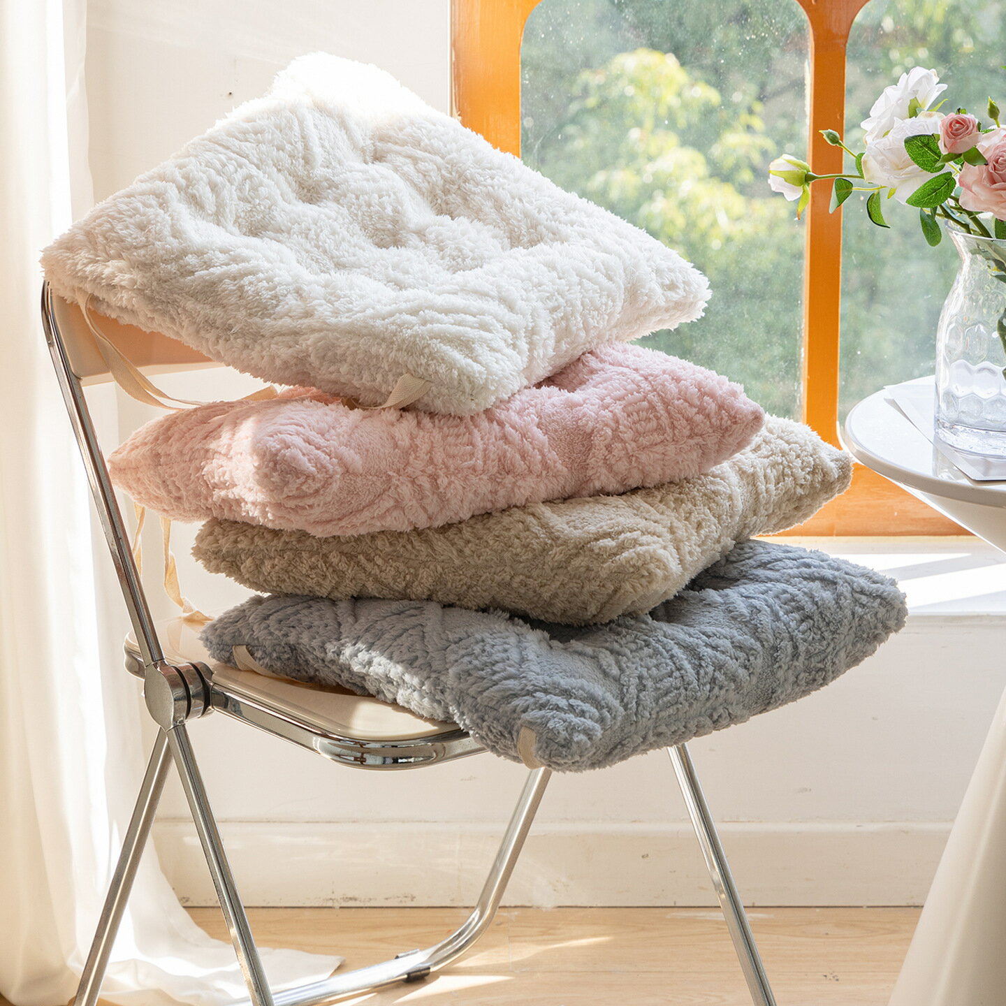 座布団 クッション 43×43 シートクッション フロアクッション 厚手 四角 北欧 インテリア 雑貨 新生活 おしゃれ かわいい 椅子 クッション 在宅ワーク 両面 お尻に優しい 大きめ