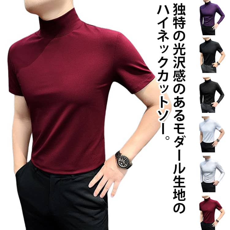 Rakuten - tシャツ ハイネック Tシャツ 長袖 カットソー 無地tシャツ スポーツウェア 半袖 ビジネス 2枚セット モックネック メンズ ゴルフウェア ティーシャツ カットソー ハイネックtシャツ 2枚セット ゴルフ シャツ トップス カジュアル シンプル ゴルフ