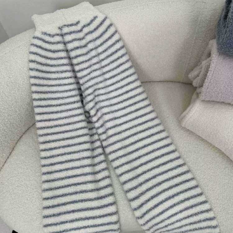 腹巻付きなのでお腹の冷え対策に！ルームウェア パンツ 腹巻付き ロングパンツ 秋冬 レディース パジャマ もこもこ 腹巻き ルームパンツ 厚手 あったか ふわふわ 暖か はらまき ボーダー柄 ふわふわ リラックスウェア 寝間着