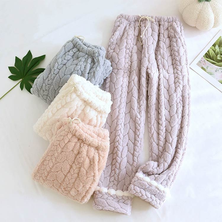 もこふわ 厚手 ルームウェア パンツ 裏起毛 あったか レディース パジャマ ロング...