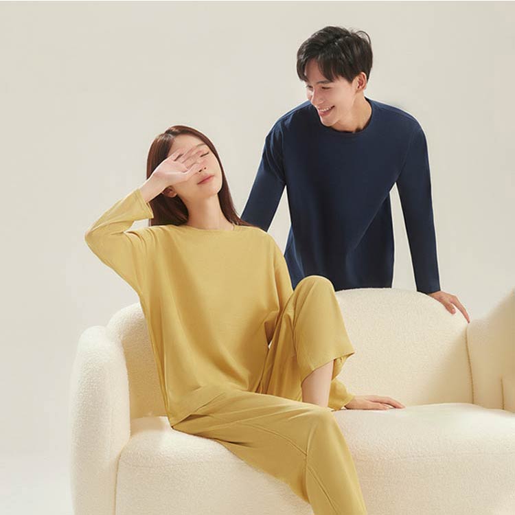 Linkage楽天市場店のルームウェア セットアップ メンズ レディース 春 カップル ペア ルームウェア ペアルック 春 上下セット ワッフル パジャマ 長袖 ロングパンツ 部屋着 ナイトウェア 寝巻き 無地 柔らかい ゆったり リラックス おしゃれ ペア 男性 女性 兼用 入学 卒業 お祝い プレゼント｜アングル2