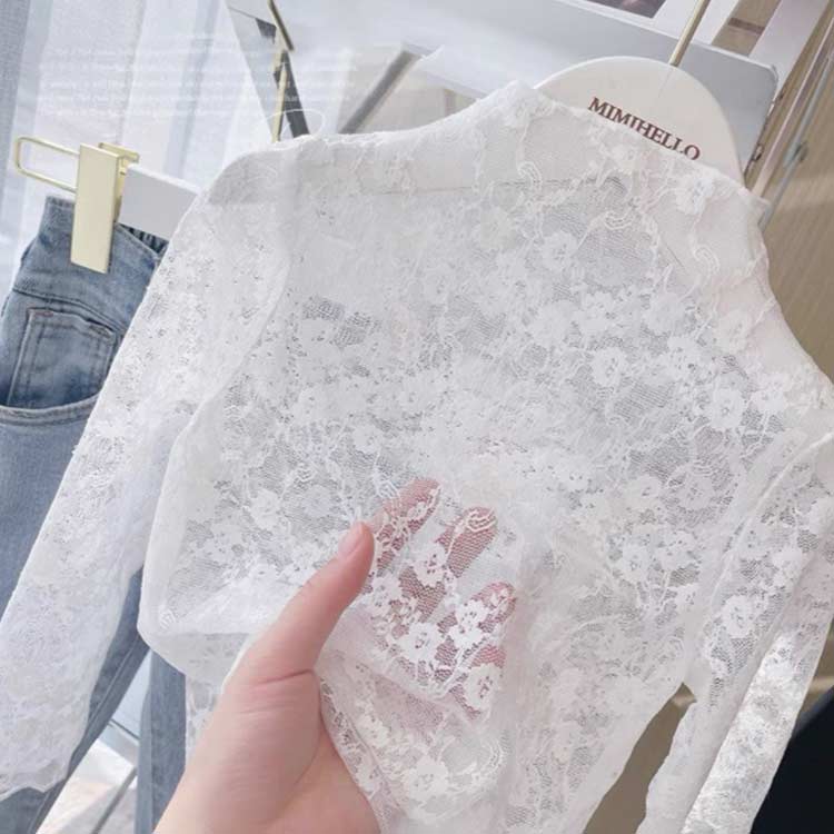 Linkage楽天市場店の140 トップス 2枚セット シースルー チュール ハイネック キッズ レース カットソー シアートップス 長袖 秋 レイヤード 透け感 UVカット 日焼け止め キレイめ 華やか 透け感 おしゃれ 80 90 100 110 120 130 春夏 送料無料｜アングル2