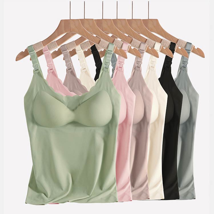 授乳キャミソール カップ付き 授乳ブラ 授乳服 授乳 キャミ 取り外し可能パッド入...