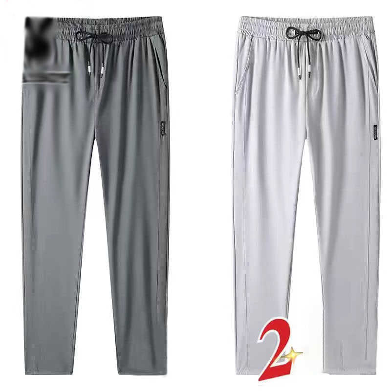 Rakuten - 2枚セット アイスシルク カジュアルパンツ メンズ 夏 薄手 ストレッチパンツ チノパンツ 接触冷感 速乾 カジュアルパンツ 薄手 ストレート 冷感 軽い ビジネスパンツ
