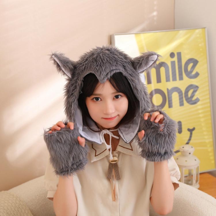 もふもふ おおかみ コスプレ 仮装 被り物 狼 帽子 手袋 2点セット もこもこ ふわふわ アニマル 動物 狼 コスプレ コスチューム ハロウィン イベント パーティー クリスマス 男女兼用 写真撮影 送料無料