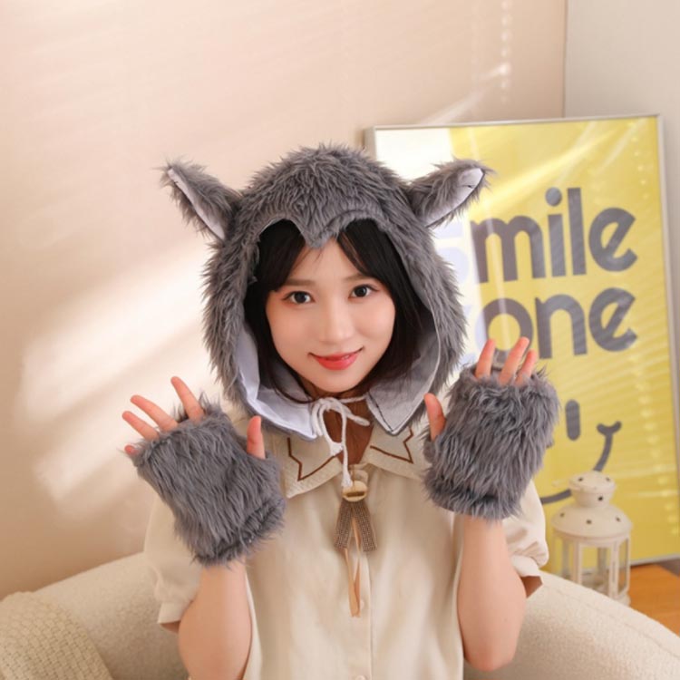 もふもふ おおかみ コスプレ 仮装 被り物 狼 帽子 手袋 2点セット もこもこ ふわふわ アニマル 動物 狼 コスプレ コスチューム ハロウィン イベント パーティー クリスマス 男女兼用 写真撮影 送料無料