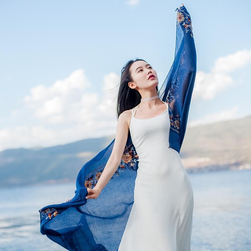 送料無料 ストール 春 レディース コットン ガーゼ 大判 夏 薄手 花柄 刺繍 uvケア uvカット 紫外線 春夏 綿 冷房対策 マフラー ショール 大判ストール エスニック 刺繍マフラー