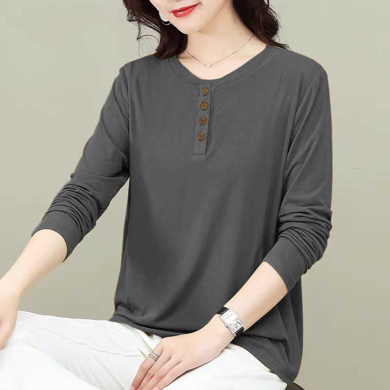 Rakuten - レディース tシャツ 長袖カットソー 春秋 トップス 薄手 ゆったり おしゃれ ロンT プルオーバー ロングtシャツ 大きいサイズ インナー ルームウエア ゆったり 無地 ボタン カジュアル リラックス 人気