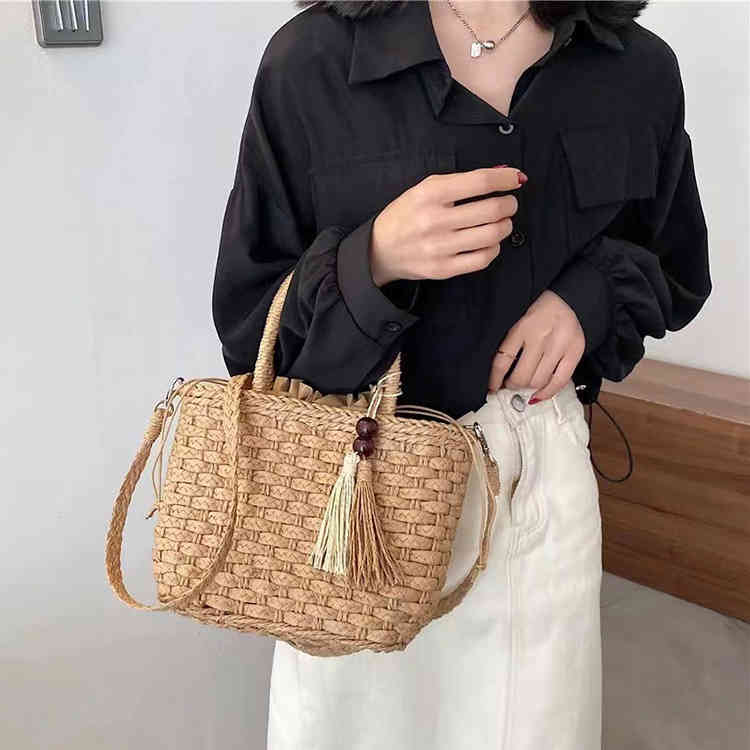 Tote Bag Type - かごバッグ ショルダー 斜めがけ 手提げ 両用 透かし編み 浴衣バッグ 普段 内袋付き 巾着式 パール フリンジ ハンドバッグ レディース