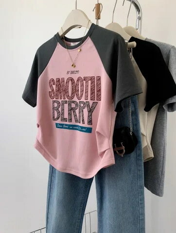 ヴィンテージ風 ロゴ tシャツ ショート丈 Tシャツ 半袖Tシャツ チビT チビTシャツ ショート レディース トップス 韓国 お洒落 かわいいのサムネイル