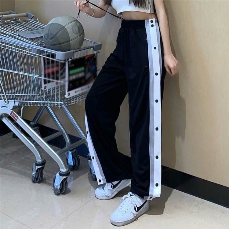 Linkage楽天市場店のバスケットボールパンツ レディース バスケットパンツ バスケパンツ スナップボタン 裾ボタン サイドボタン サイドライン ジャージ 下 長ズボン ロングパンツ 男女兼用 春 秋 トレーニングウエア バスパン 速乾｜アングル3