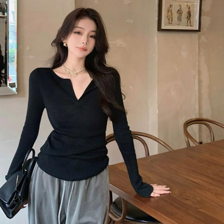 Linkage楽天市場店のニット トップス レディース 秋 冬 長袖 ニット プルオーバー Vネック ニットセーター ニッソー インナー レイヤード カジュアル きれいめ 春 秋 冬 秋冬 オフィス 送料無料｜アングル2