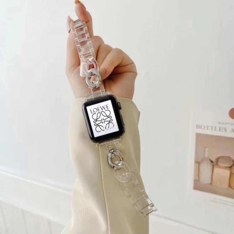 アップルウォッチ バンド 45mm 44mm 42mm 41mm 40mm 38mm クリア 透明 ステンレス チェーン バンド apple watch ベルト スリム レディース おしゃれ かわいい Apple Watch Series 9/ 8/7/SE/6/5/4/3/2/1 対応 男性 女性 替えベルト
