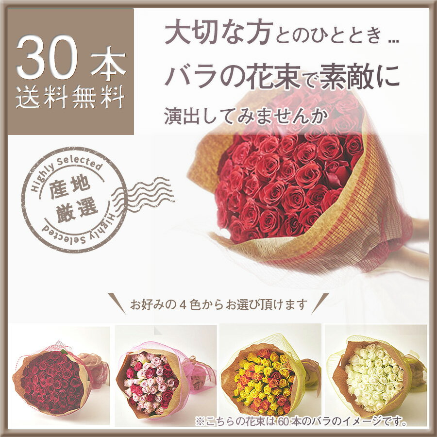 バラの花束ギフト 産地厳選バラの花束30本（赤・ピンク・白・黄オレンジ）バラ 薔薇 薔薇の花束 バラの花束 ギフト プロポーズバラ30本 バラ 開店祝い 誕生日 記念日 還暦祝い ばら バラ 薔薇