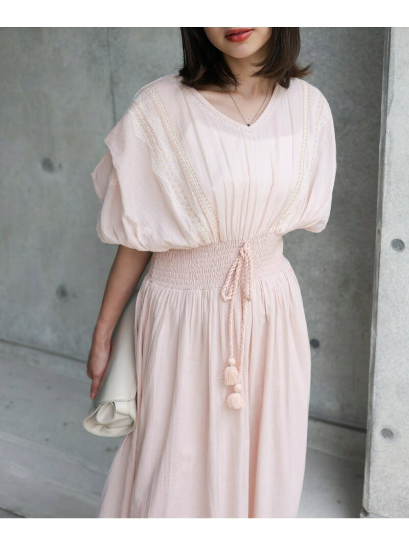 【SALE／40%OFF】【低身長向けサイズあり】フロント刺繍ウエストシャーリングワンピース Bab バブ / ブージュルード ワンピース・ドレス ワンピース ブラック ホワイト パープル グリーン イエロー ピンク【RBA_E】【送料無料】[Rakuten Fashion] linkit-10006314 Bab/Bou Jeloud サンプル画像3