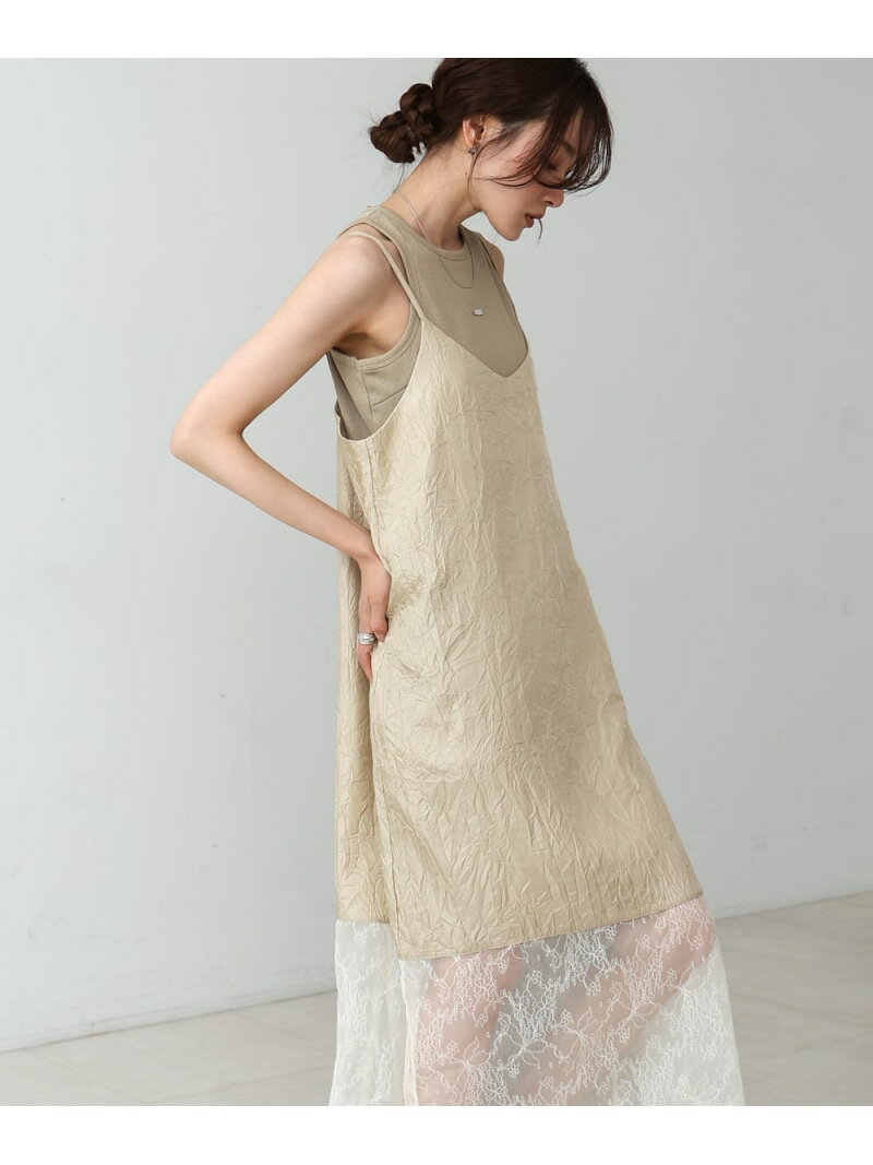 【SALE／20%OFF】シワ加工サテンチュールレース切替キャミワンピース Bab バブ / ブージュルード ワンピース・ドレス ワンピース ブラック ベージュ【RBA_E】【送料無料】[Rakuten Fashion]のサムネイル