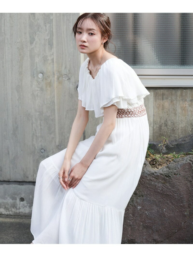 【SALE／30%OFF】【低身長向けサイズあり】レーヨンクレープスモッキングワンピース Bab バブ / ブージュルード ワンピース・ドレス ワンピース ホワイト ブラック【RBA_E】【送料無料】[Rakuten Fashion]