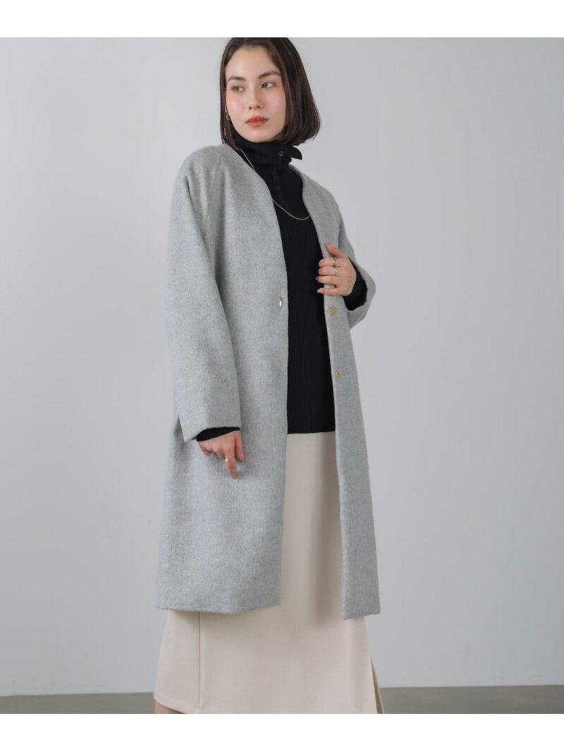 Rakuten - 【SALE／30%OFF】ライトシャギーウールロングコート Bou Jeloud バブ / ブージュルード ジャケット・アウター ノーカラージャケット ブラック グレー【RBA_E】【送料無料】[Rakuten Fashion]