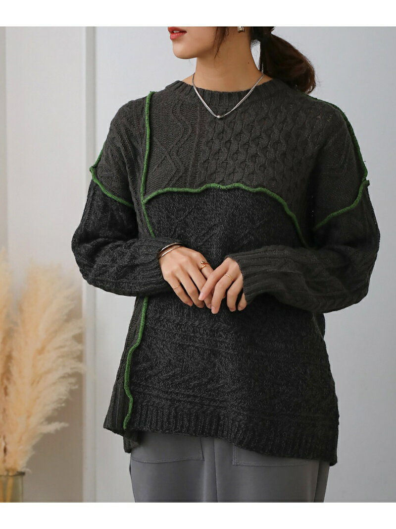 乐天商城 - 【SALE／50%OFF】配色ウェーブメロウニットトップス Bou Jeloud バブ / ブージュルード トップス ニット レッド ホワイト グレー【RBA_E】[Rakuten Fashion]