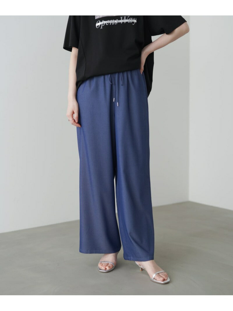 Rakuten - 【シワになりにくくお手入れ簡単】デニム風セミワイドパンツ Bou Jeloud バブ / ブージュルード パンツ その他のパンツ ネイビー ブラック【先行予約】*【送料無料】[Rakuten Fashion]