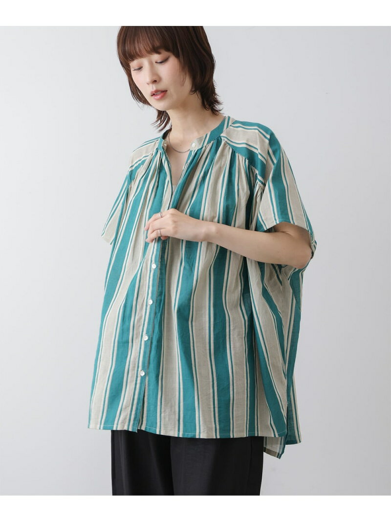 乐天商城 - 【SALE／10%OFF】コットンストライプブラウス Bou Jeloud バブ / ブージュルード トップス シャツ・ブラウス ブラウン グリーン ブラック【RBA_E】【送料無料】[Rakuten Fashion]
