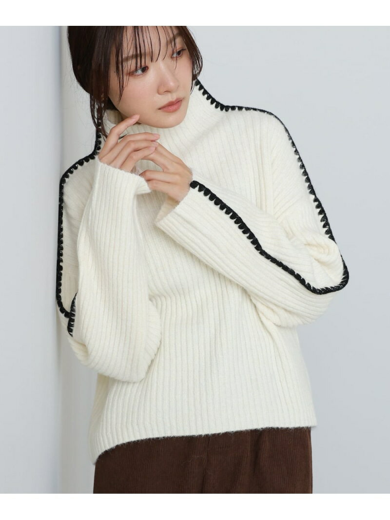 乐天商城 - ライン配色ニットトップス Bab バブ / ブージュルード トップス ニット ブラック グレー ホワイト[Rakuten Fashion]