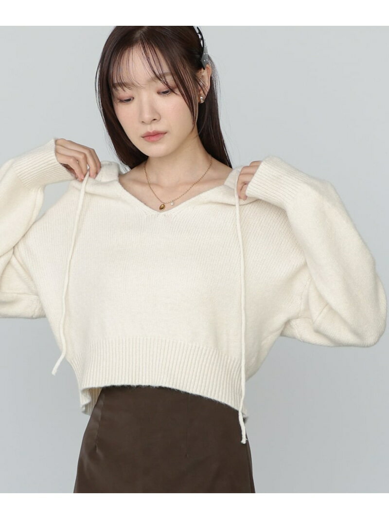 ショートフーディニットトップス Bab バブ / ブージュルード トップス ニット ピンク ホワイト[Rakuten Fashion]
