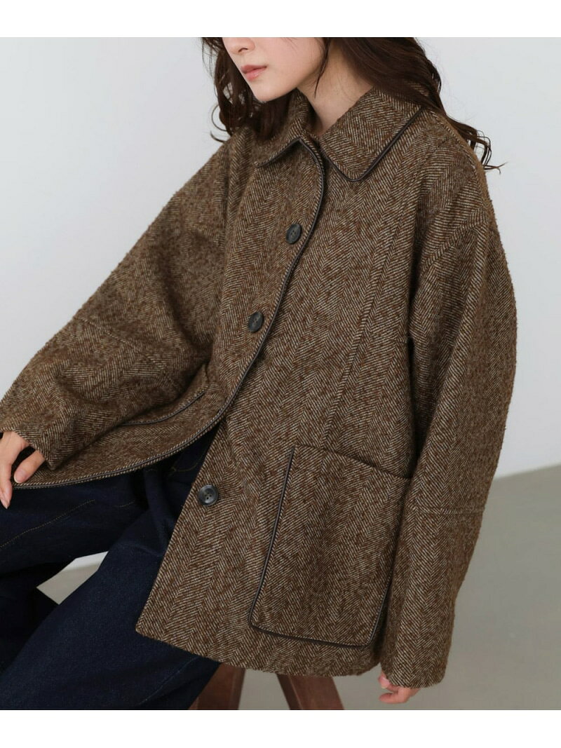 Rakuten - 【SALE／20%OFF】ヘリンボーンツイードカバーオールジャケット Bab バブ / ブージュルード ジャケット・アウター ステンカラーコート ブラウン【RBA_E】【送料無料】[Rakuten Fashion]