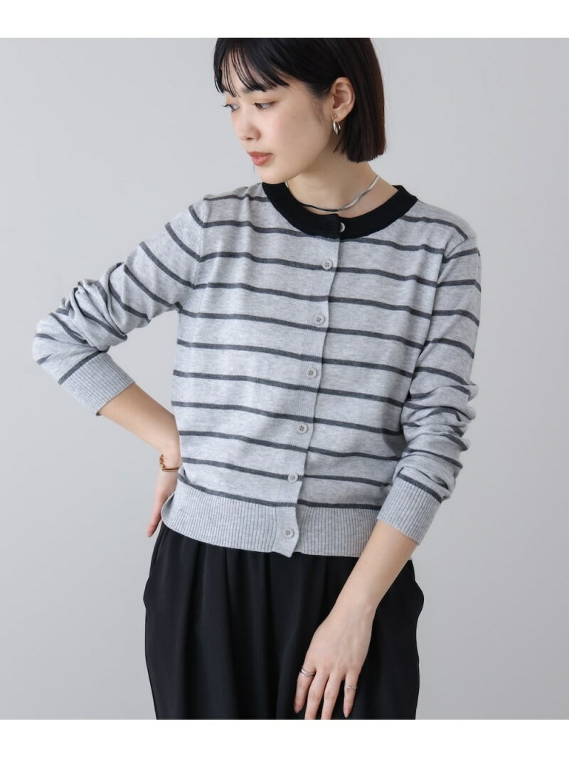 Rakuten - 【SALE／10%OFF】ボーダークルーカーディガン Bou Jeloud バブ / ブージュルード トップス カーディガン グレー ベージュ ネイビー【RBA_E】【送料無料】[Rakuten Fashion]