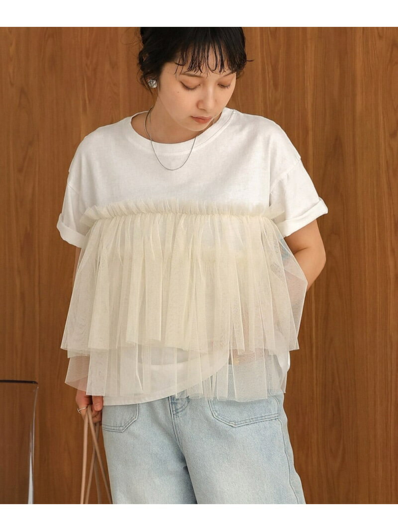 乐天商城 - 【SALE／50%OFF】チュールドッキングTシャツ Bab バブ / ブージュルード トップス カットソー・Tシャツ ホワイト ブラック【RBA_E】[Rakuten Fashion]