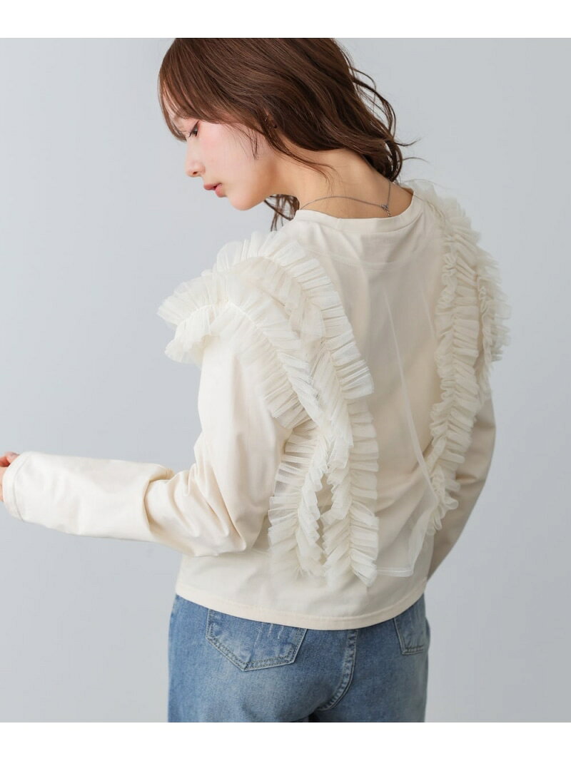 【SET ITEM】前後2WAYフリルチュールベスト+ベーシックカットソー Bab バブ / ブージュルード トップス カットソー・Tシャツ ホワイト ピンク【先行予約】*【送料無料】[Rakuten Fashion]
