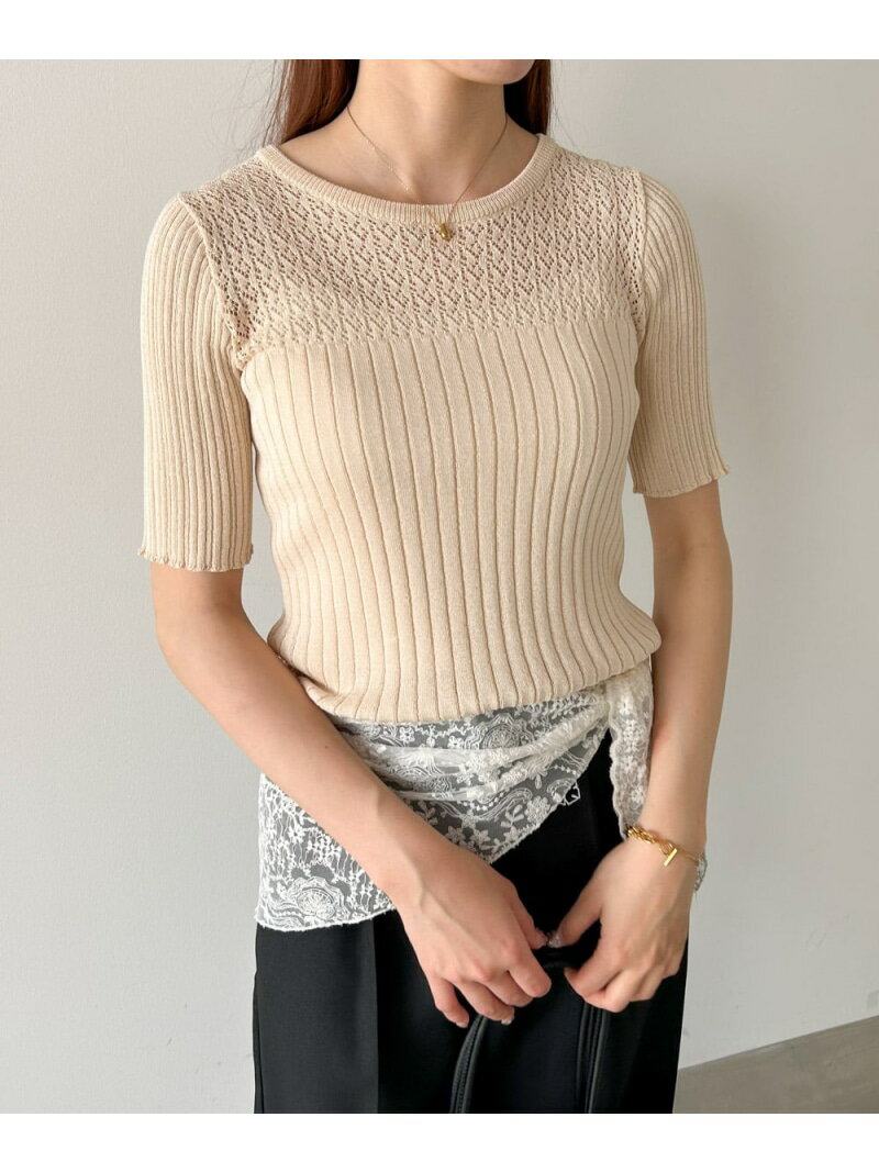 Rakuten - 【SALE／10%OFF】シアー切替リブニットトップス Bab バブ / ブージュルード トップス ニット ホワイト ベージュ グリーン【RBA_E】【先行予約】*【送料無料】[Rakuten Fashion]