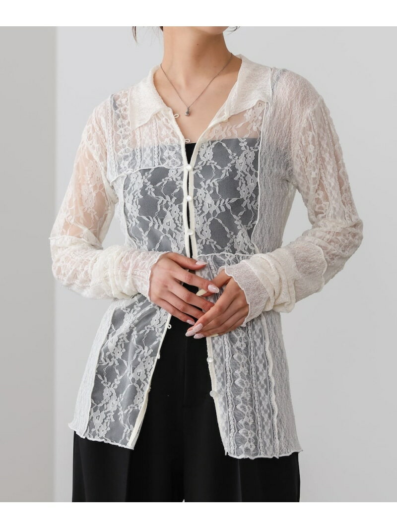 乐天商城 - 【SALE／30%OFF】襟付きレースパッチワークシャツ Bab バブ / ブージュルード トップス シャツ・ブラウス ホワイト ブラック【RBA_E】[Rakuten Fashion]