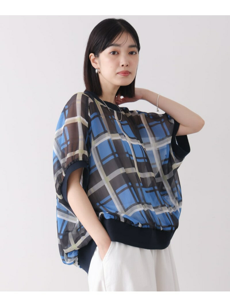 乐天商城 - 【SALE／10%OFF】シアー楊柳コクーンブラウス Bou Jeloud バブ / ブージュルード トップス シャツ・ブラウス ブルー ブラック【RBA_E】【送料無料】[Rakuten Fashion]