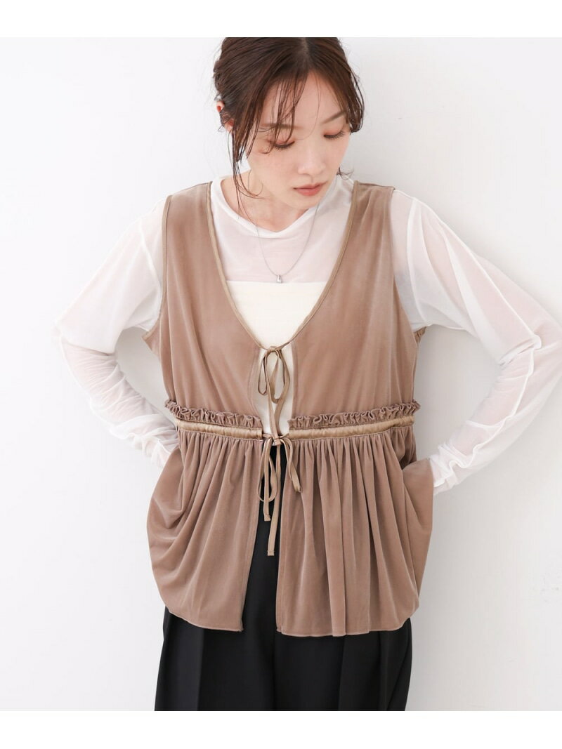 【SALE／15%OFF】シアーベロアサテンリボンベスト Bab バブ / ブージュルード トップス ベスト・ジレ ブラック ベージュ【RBA_E】[Rakuten Fashion]