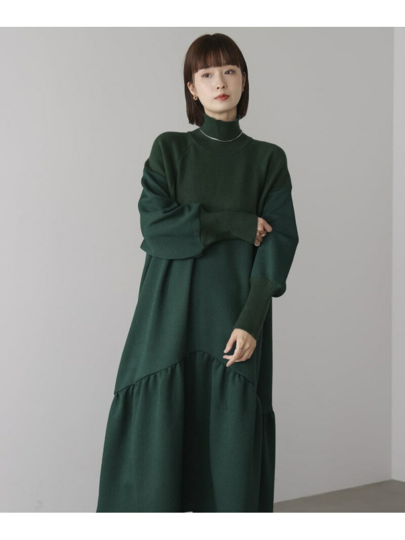 膨れジャガード異素材ニットワンピース Bou Jeloud バブ / ブージュルード ワンピース・ドレス ワンピース ブラック グリーン【先行予約】*【送料無料】[Rakuten Fashion]