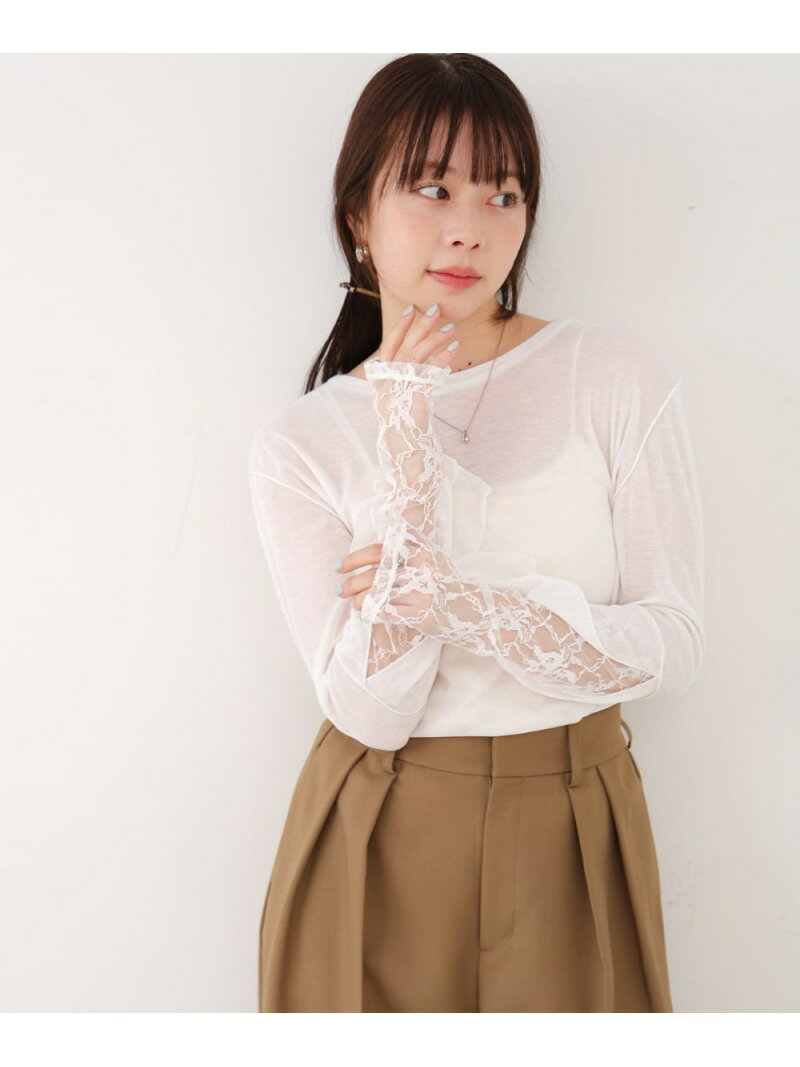 【SALE／30%OFF】袖レースシアーリブレイヤードプルオーバー Bab バブ / ブージュルード トップス カットソー・Tシャツ ブラック グレー ホワイト【RBA_E】[Rakuten Fashion]