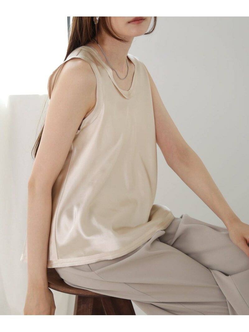 【SALE／30%OFF】サテンタンクトップス Bab バブ / ブージュルード トップス カットソー・Tシャツ ブラック ベージュ ホワイト【RBA_E】[Rakuten Fashion]