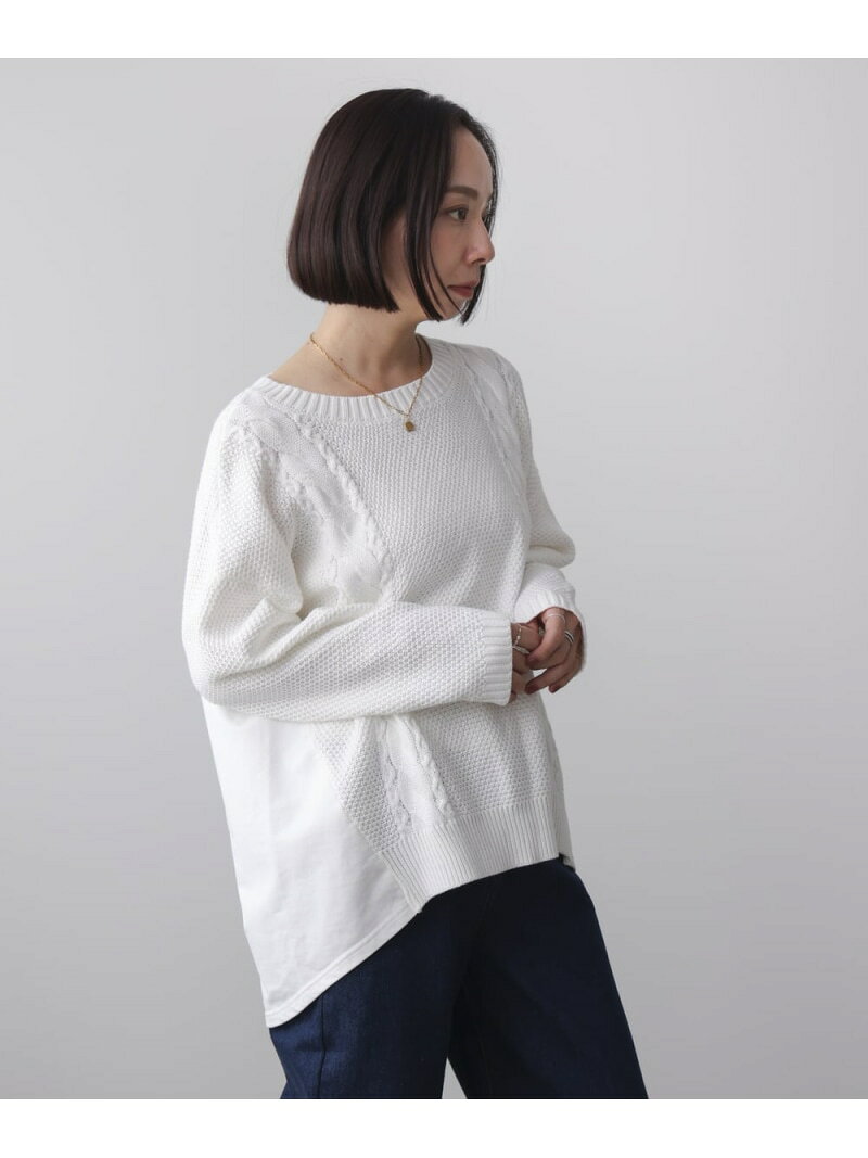 Rakuten - 【SALE／20%OFF】ケーブルデニムコンビニットプルオーバー Bou Jeloud バブ / ブージュルード トップス ニット ベージュ ホワイト【RBA_E】【送料無料】[Rakuten Fashion]