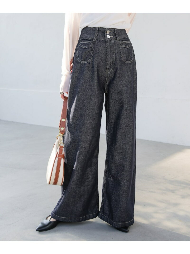 【SALE／20%OFF】【M・Lサイズ展開】ハイウエストラウンドポケット インディゴ ルーズデニムパンツ Bab バブ / ブージュルード パンツ ジーンズ・デニムパンツ ネイビー【RBA_E】【送料無料】[Rakuten Fashion]