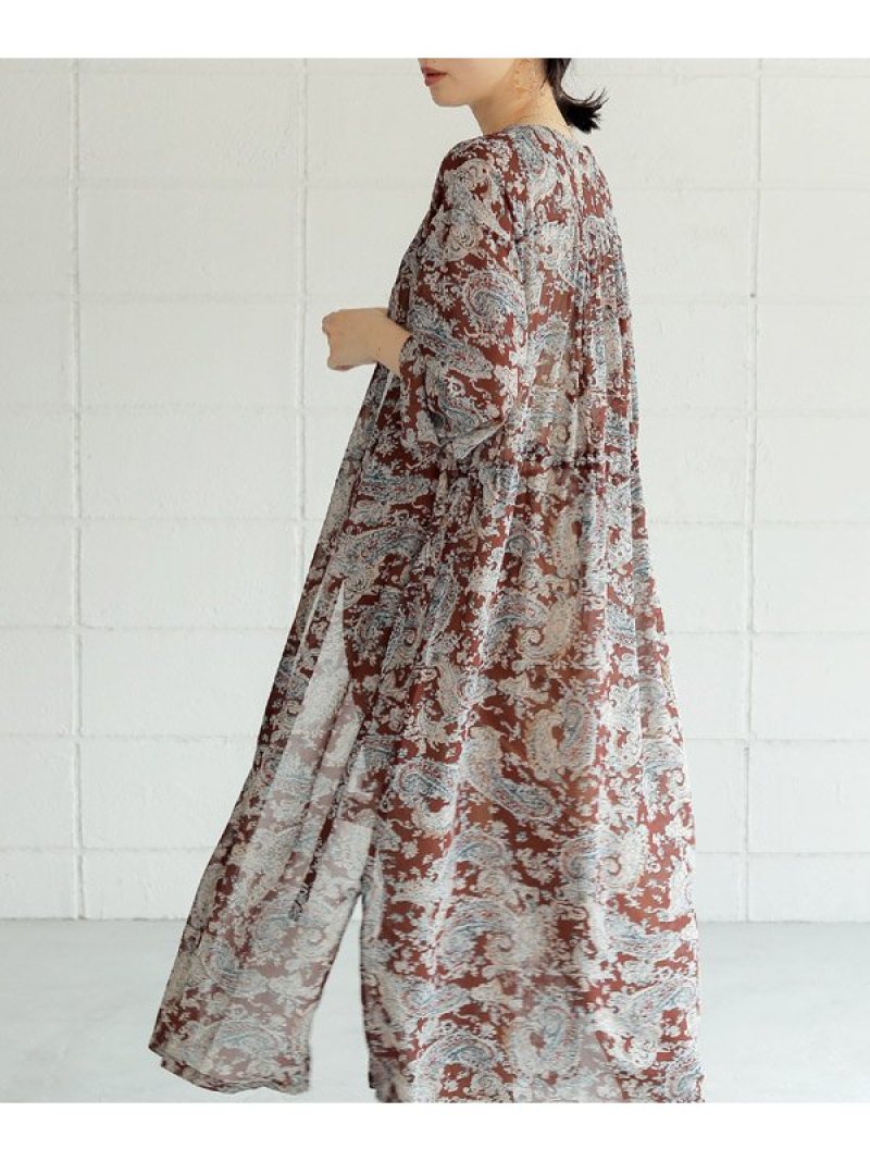 【SALE／60%OFF】ペイズリーガウン Bou Jeloud バブ / ブージュルード ワンピース・ドレス シャツワンピース ブラウン イエロー ベージュ【RBA_E】[Rakuten Fashion]