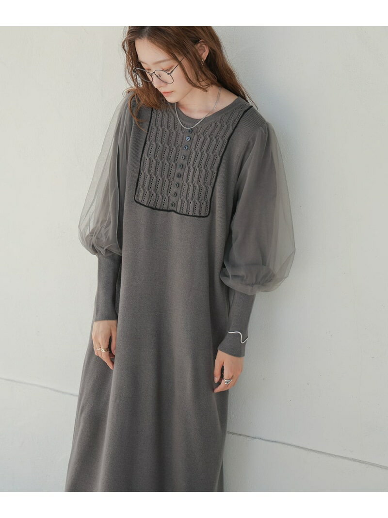 Rakuten - 【SALE／50%OFF】袖チュール配色ラインニットワンピース Bab バブ / ブージュルード ワンピース・ドレス ワンピース ブラック ブラウン グレー【RBA_E】[Rakuten Fashion]