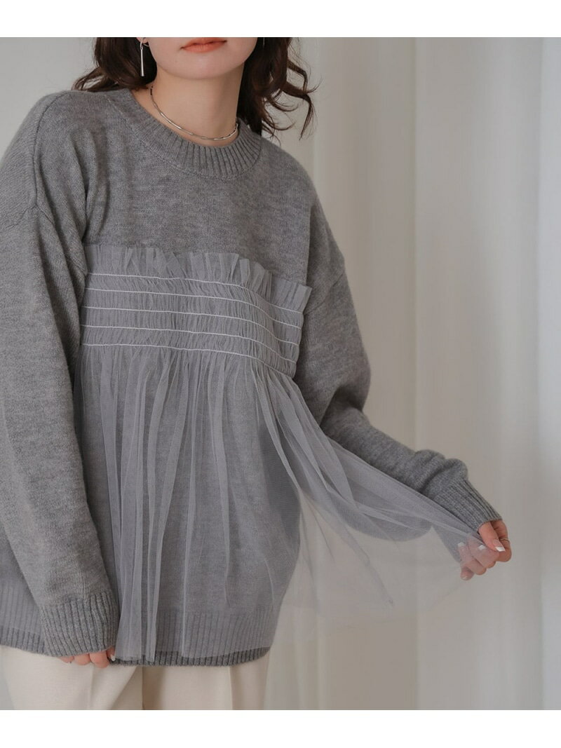Rakuten - 【SALE／30%OFF】チュールドッキングニットプルオーバー Bou Jeloud バブ / ブージュルード トップス ニット ブラック グレー【RBA_E】【送料無料】[Rakuten Fashion]
