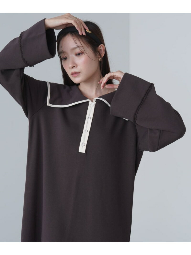 【SALE／10%OFF】【低身長~高身長向けサイズあり】ビッグカラースウェットワンピース Bab バブ / ブージュルード ワンピース・ドレス ワンピース ホワイト ブラウン【RBA_E】【送料無料】[Rakuten Fashion]のサムネイル