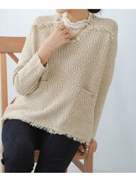 【SALE／50%OFF】柄編みフリンジニットプルオーバー Bou Jeloud ブージュルード トップス ニット ベージュ ブラック【RBA_E】【送料無料】[Rakuten Fashion]