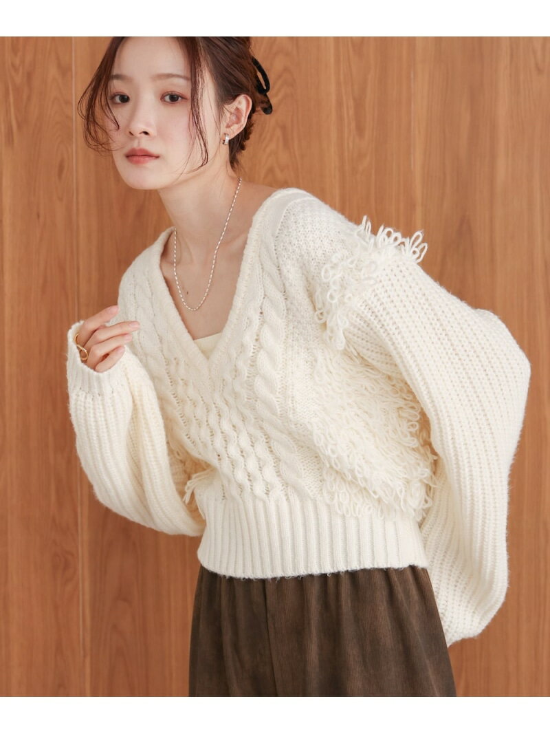 Rakuten - 【SALE／30%OFF】フリンジバルキーニットトップス Bab バブ / ブージュルード トップス ニット ホワイト グレー【RBA_E】【送料無料】[Rakuten Fashion]