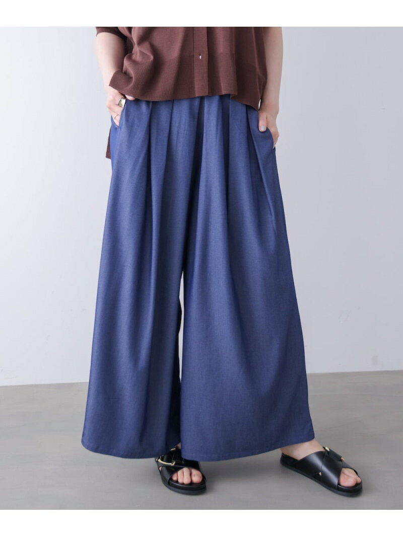 乐天商城 - ＜シワになりにくい＞T/Rデニム風ワイドパンツ Bou Jeloud バブ / ブージュルード パンツ ジーンズ・デニムパンツ ネイビー ブラック【送料無料】[Rakuten Fashion]