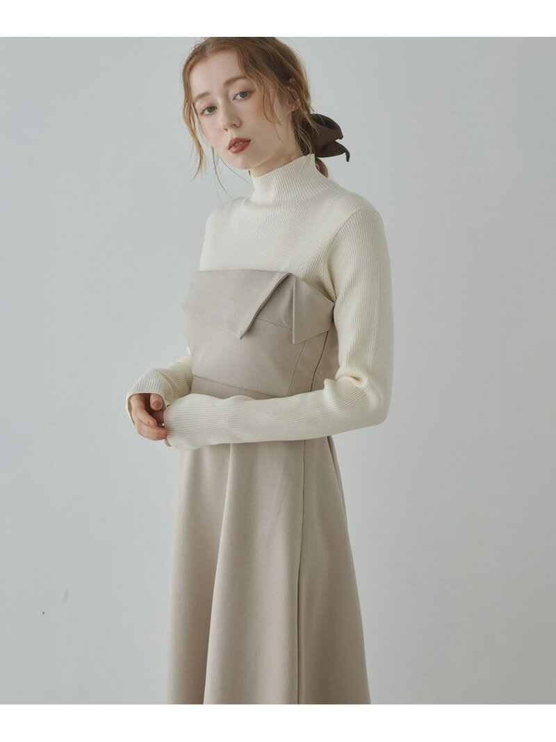 【SALE／43%OFF】【低身長~高身長向けあり】【選べるネック】レイヤード風ドッキングニットワンピース Bab バブ / ブージュルード ワンピース・ドレス ワンピース ベージュ ブラック【RBA_E】【送料無料】[Rakuten Fashion]