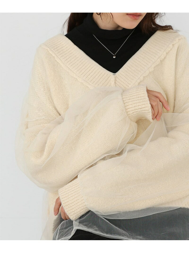 乐天商城 - 【SALE／30%OFF】リバーシブルチュールレイヤードニット Bab バブ / ブージュルード トップス ニット ピンク グレー ホワイト【RBA_E】【送料無料】[Rakuten Fashion]