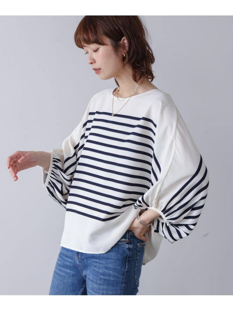 Rakuten - 【SALE／27%OFF】サテンボーダートップス Bou Jeloud バブ / ブージュルード トップス カットソー・Tシャツ ネイビー ホワイト【RBA_E】【送料無料】[Rakuten Fashion]